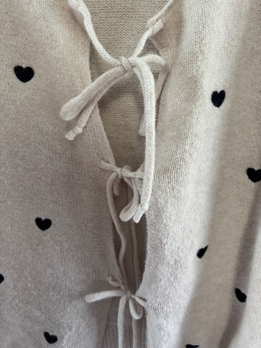 SHEIN Cream Tie-Front Cardigan with Black Heart Details - Picture 3 of 4